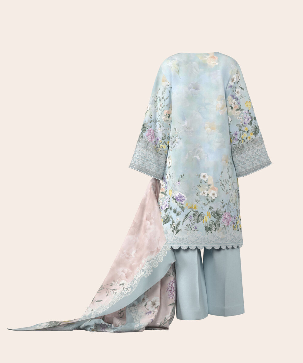 Women's Unstitched Lawn Light blue  Embroidered 3 Piece Suit