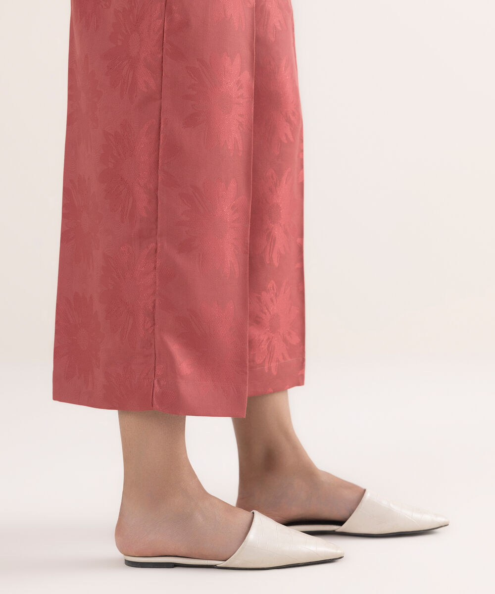 Women's RTW Self Jacquard Leno Solid Peach Culottes