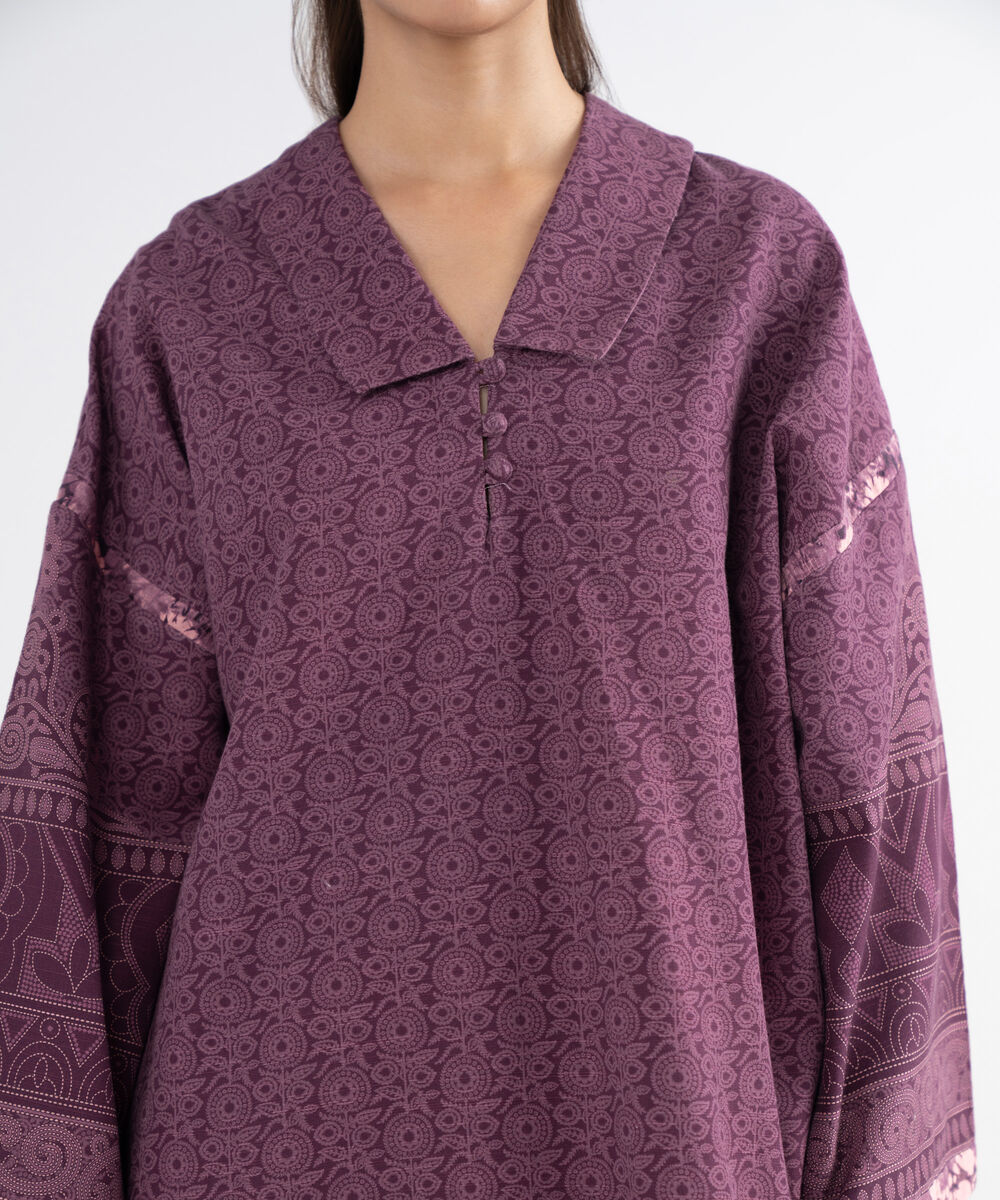 Women's Unstitched Light Khaddar Printed Purple 3 Piece Suit