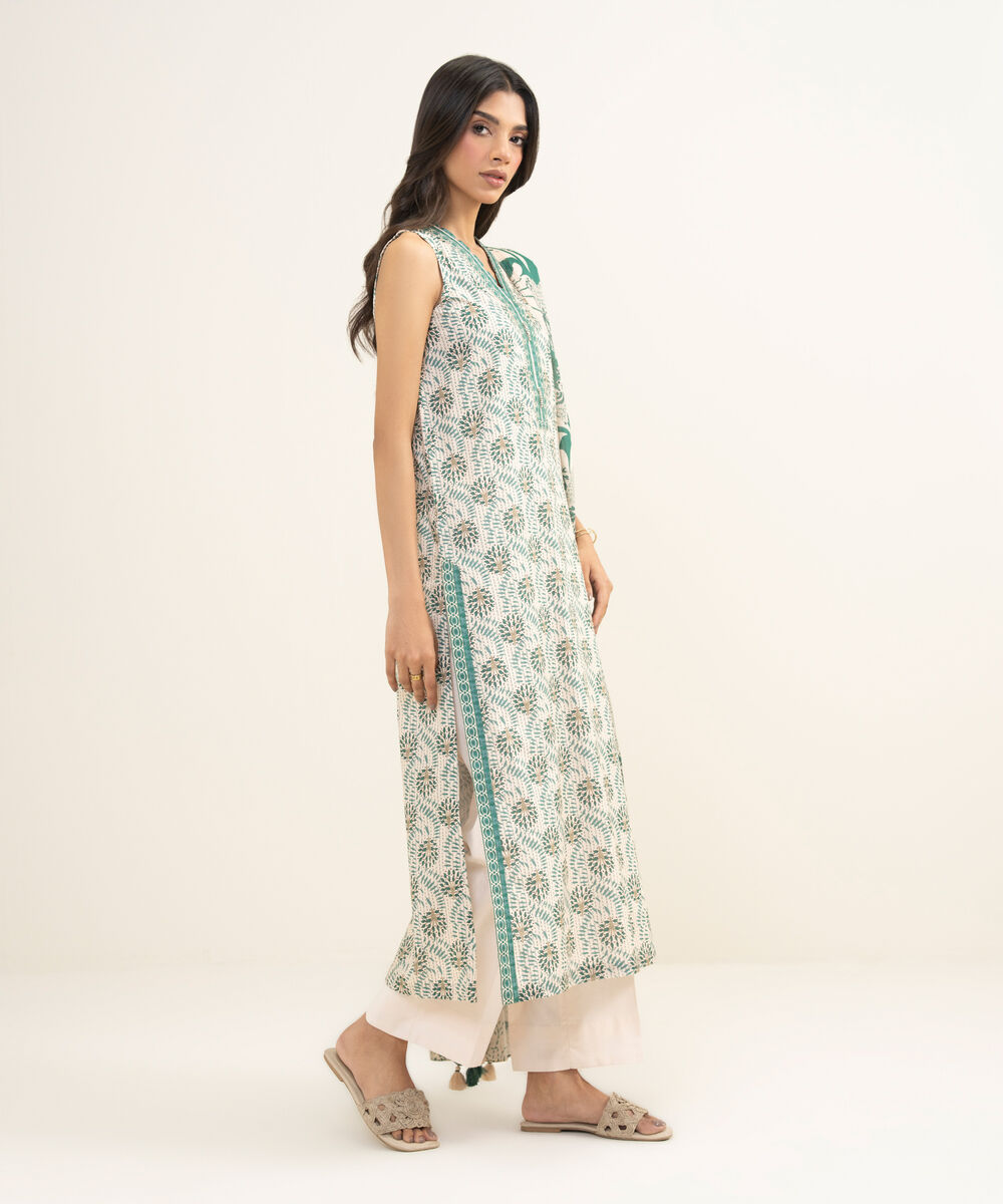 Women's Unstitched Lawn Printed Green 3 Piece Suit