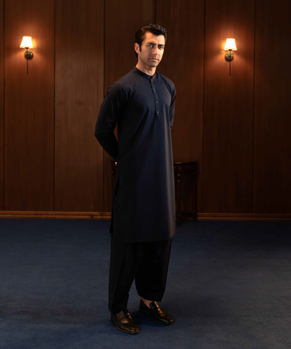 Men's Stitched 2 PC Blue Cotton Suit