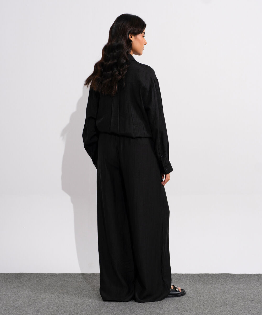 Women's Black Textured Pull-On Trousers