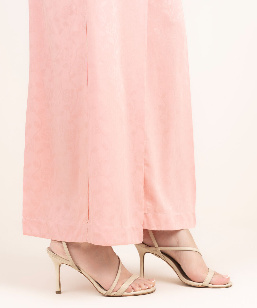 Women's RTW Arabic Self Jacquard Solid Pink Flared Pants