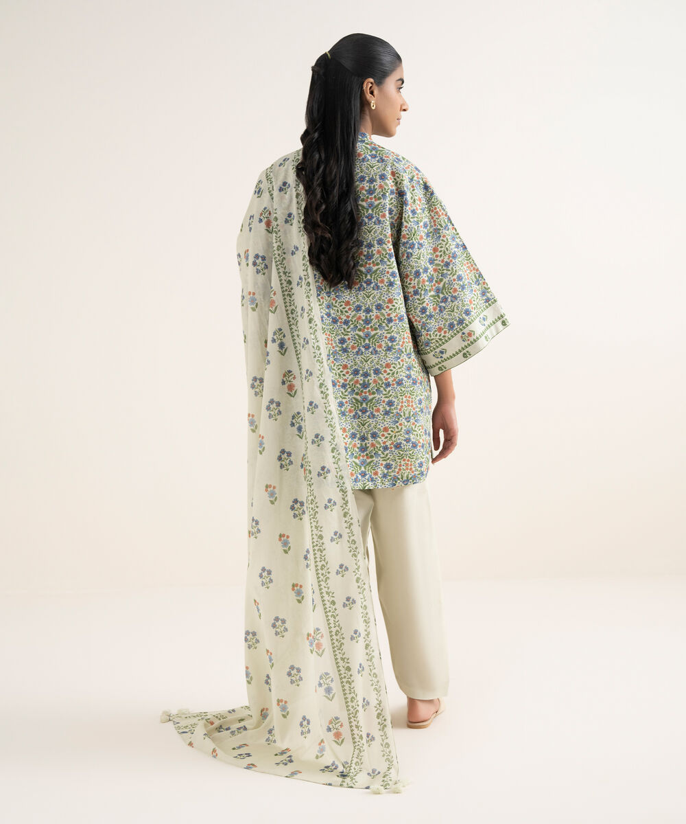 Women's Unstitched Cotton Printed Multi 3 Piece Suit