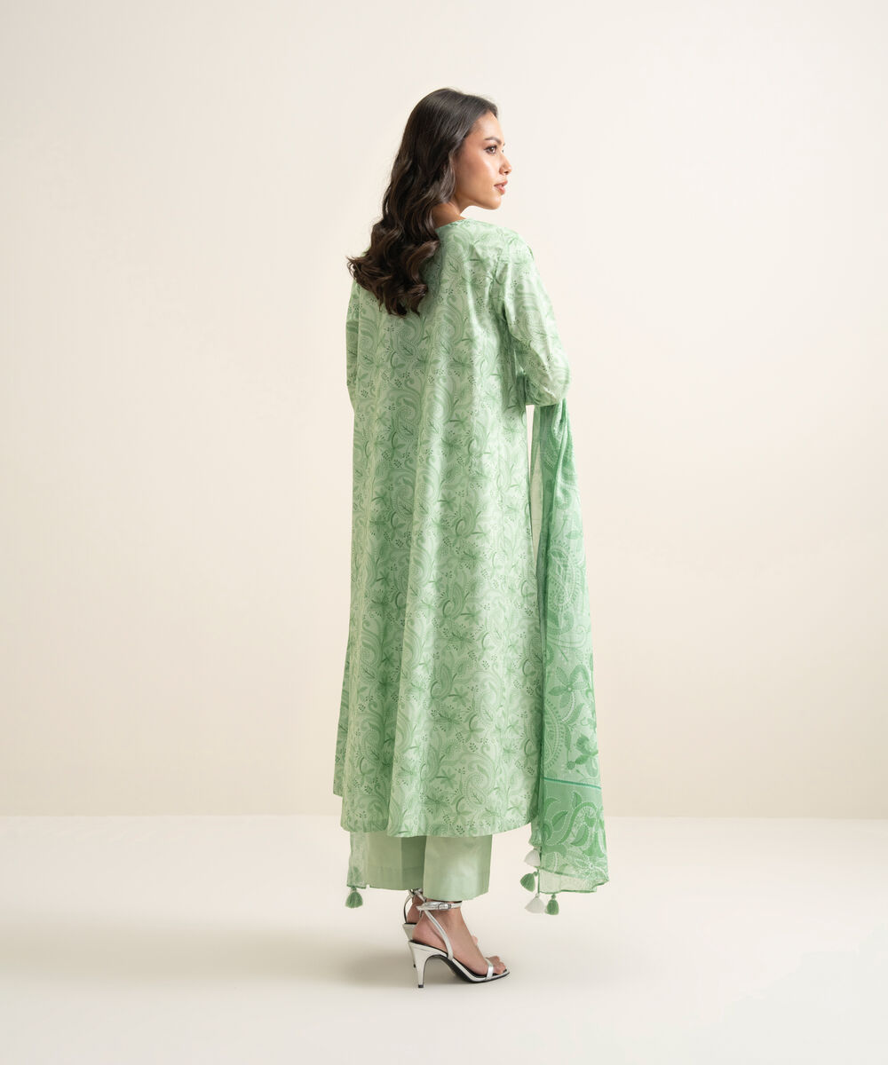 Women's Unstitched Lawn Embroidered Mint 3 Piece Suit