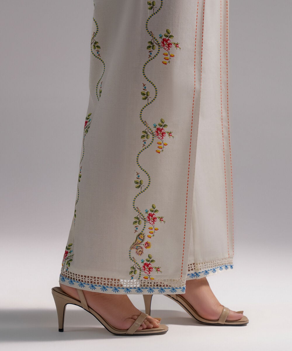 Women's RTW Cambric Printed White Culottes