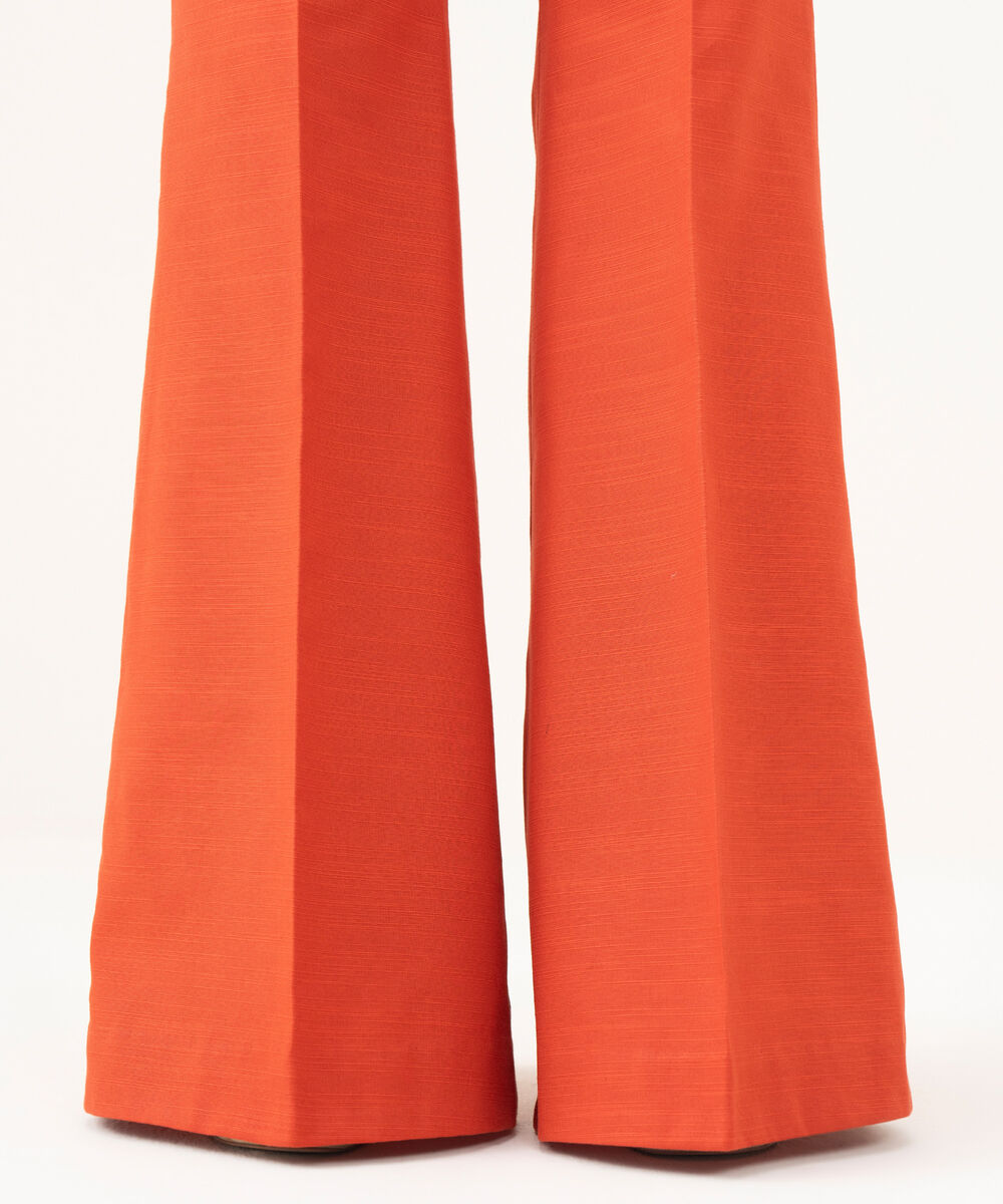 Women's Unstitched Khaddar Printed Orange 3 Piece Suit