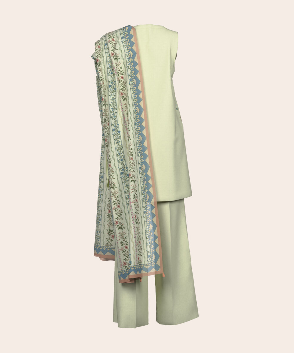 Women's Unstitched Self Jacquard Cream  Embroidered 3 Piece Suit