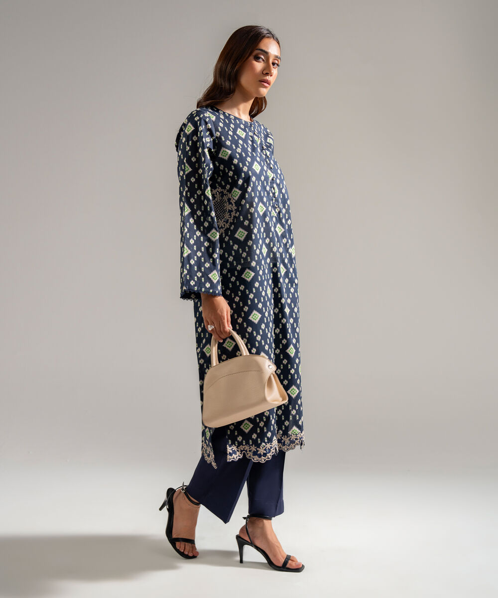 Women's RTW Lawn Embroidered Dark Blue 2 Piece Suit