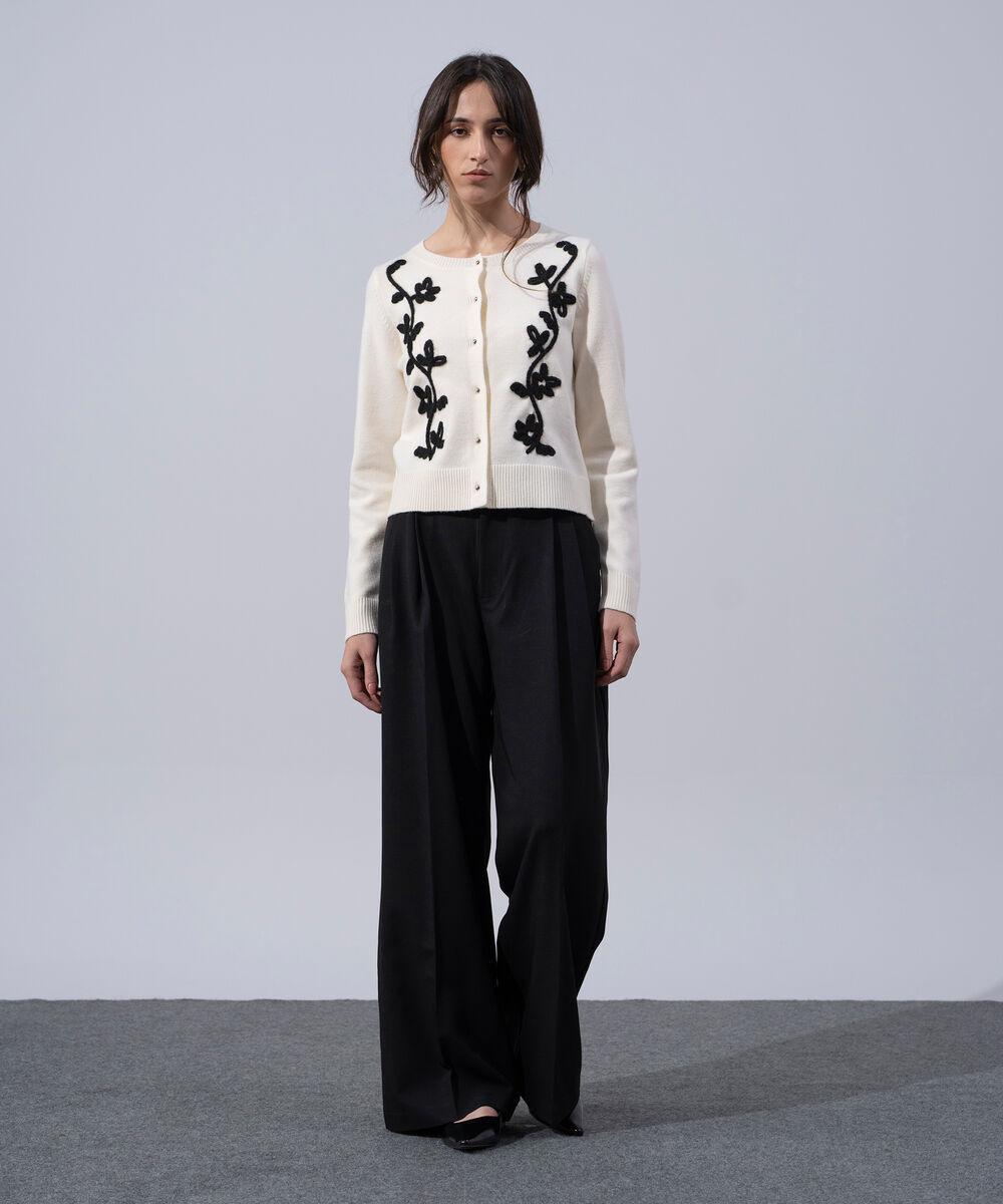 Women's Western Wear White Embroidered Knit Cardigan