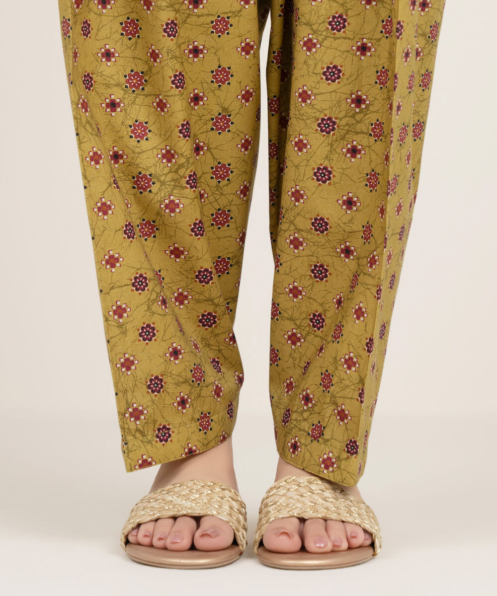 Women's RTW Cambric Printed Brown Shalwar