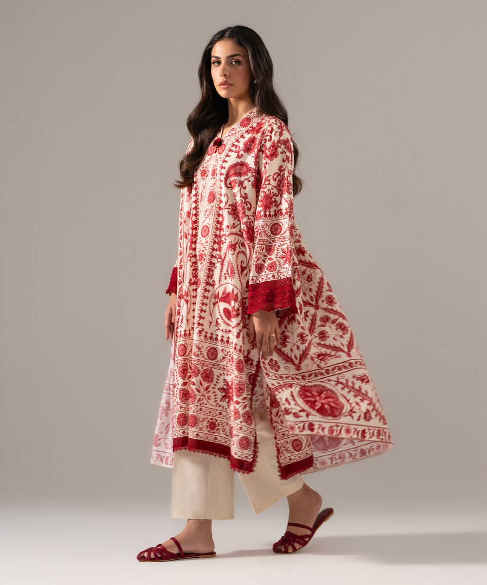 Women's RTW Khaddar Printed Off White 3 Piece Suit