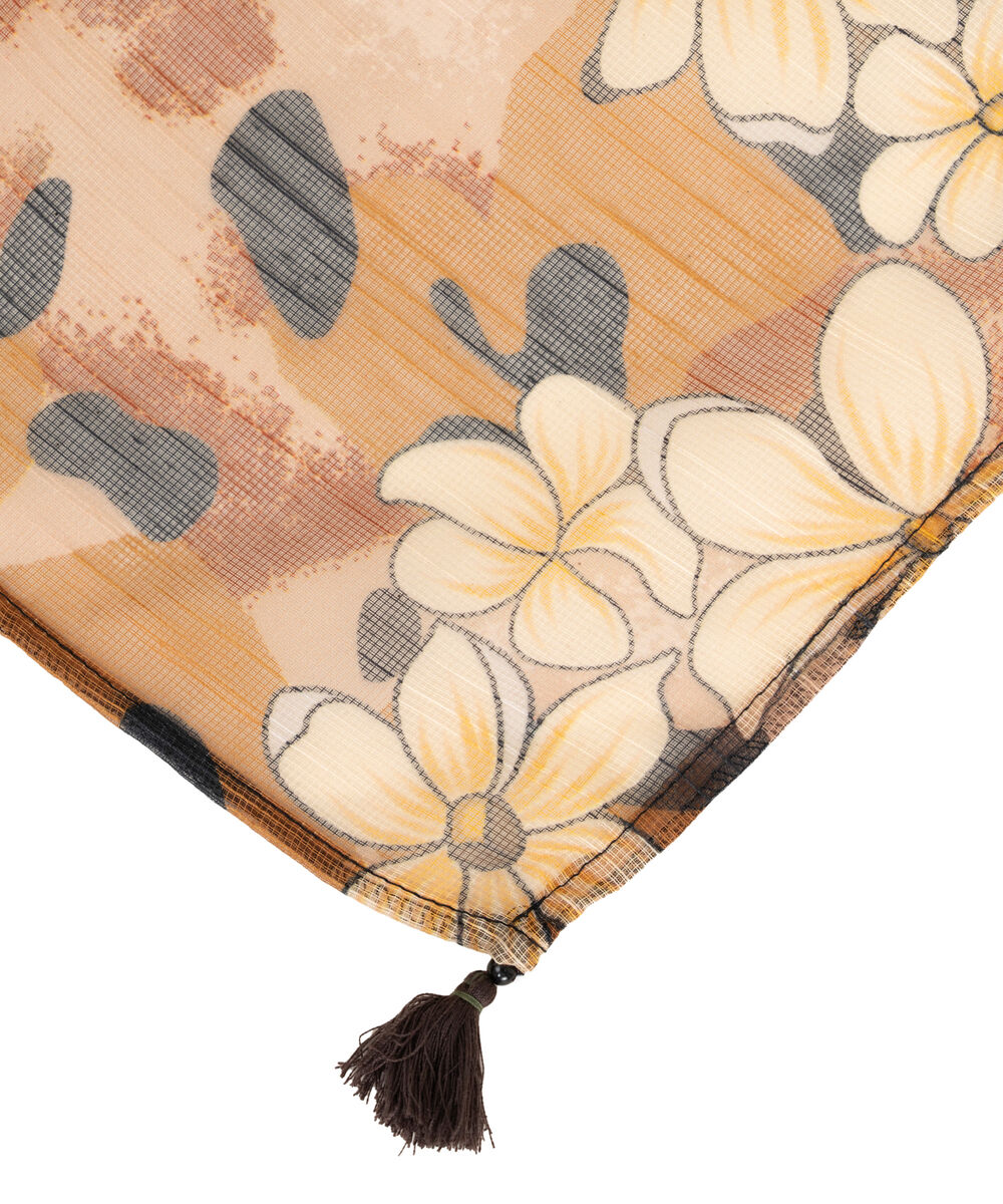 Blended Raw Net Brown Printed Dupatta