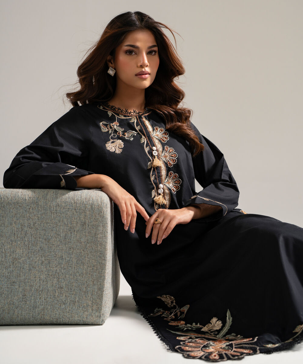 Women's RTW Lawn Embroidered Black 2 Piece Suit