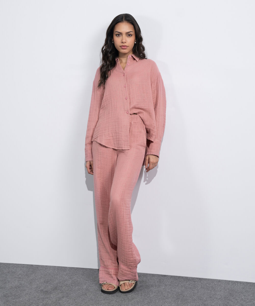 Women's Western Tea-Pink Cotton Muslin Pull-On Trousers