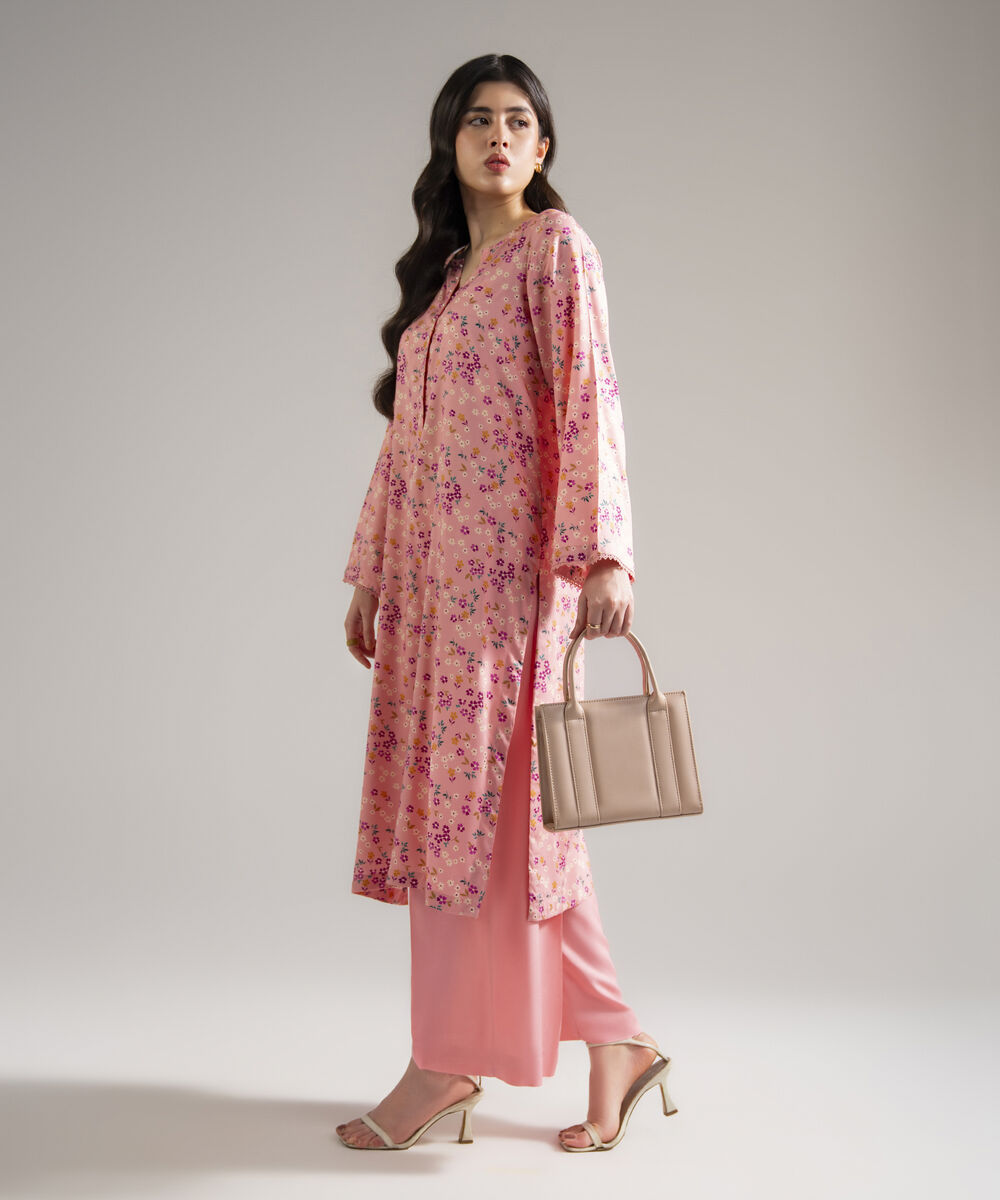 Women's RTW Arabic Lawn Printed Pink 2 Piece Suit