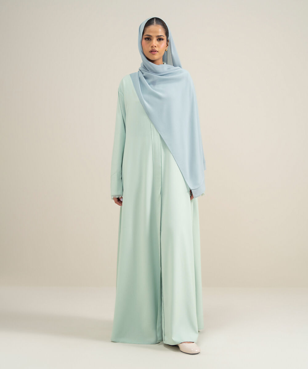 Women's Polyester Blue Front Open Regular Abbaya