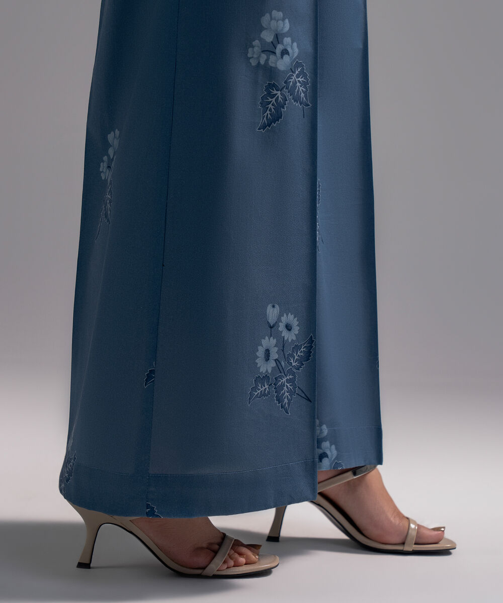 Women's RTW Cambric Printed Blue Flared Pants