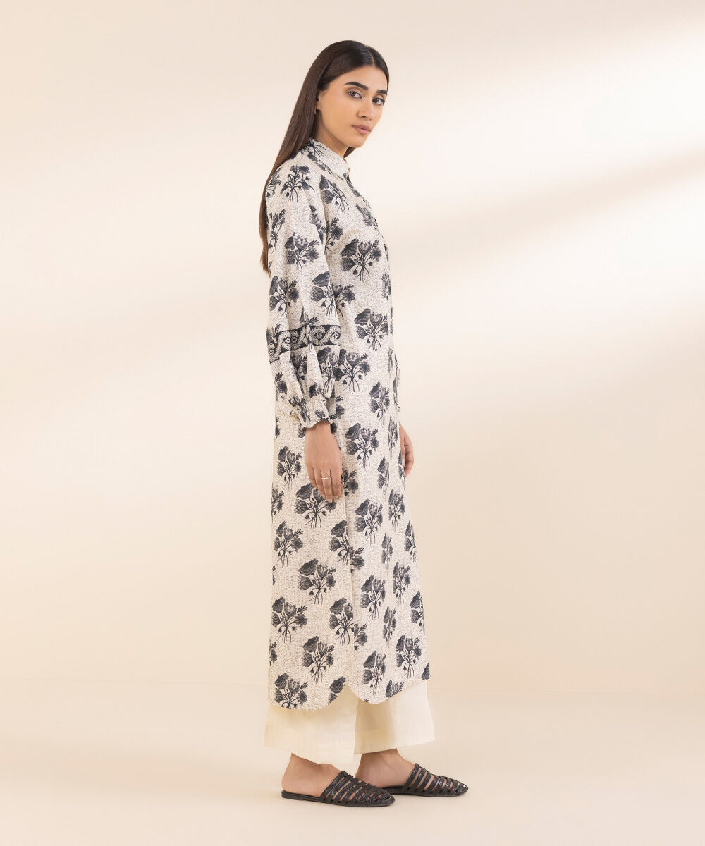 Women's Unstitched Lawn Printed Off White Shirt