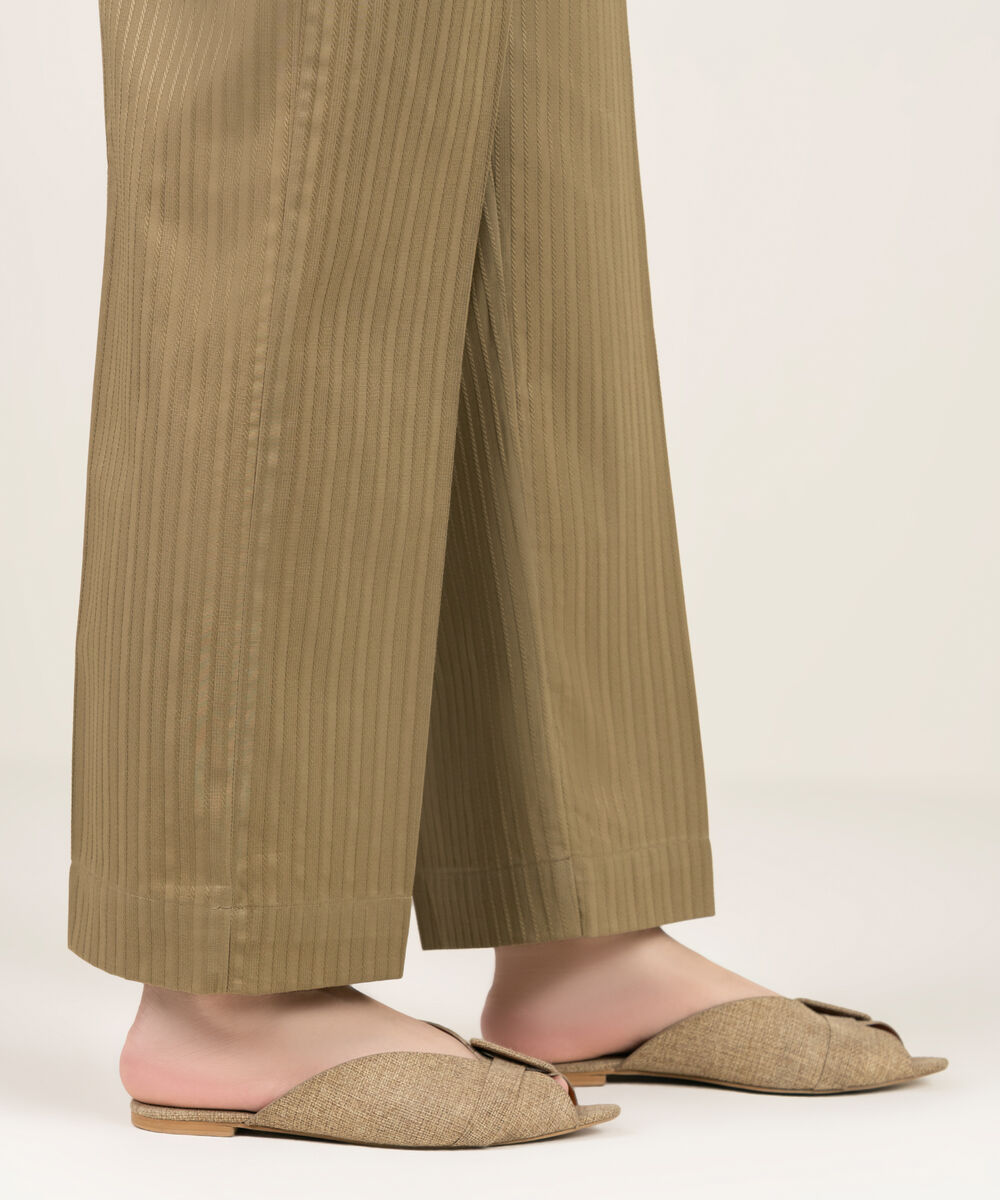 Women's RTW Dobby Solid Beige Straight Pants