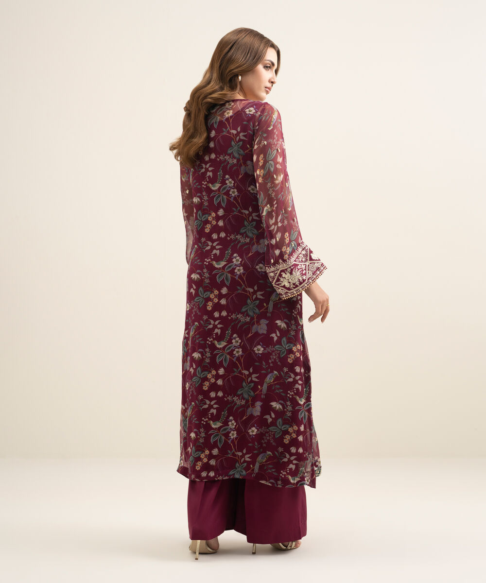 Women's RTW Blended Chiffon Embroidered Pink 2 Piece Suit