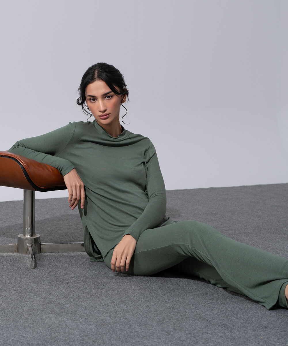 Women's Western Wear Green Mock-Neck Knit Jumper
