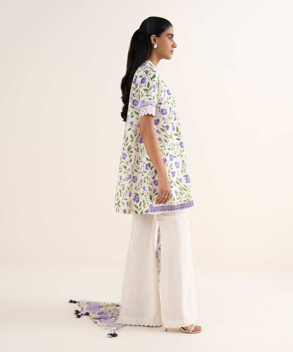 Women's Unstitched Lawn Embroidered Off White 3 Piece Suit