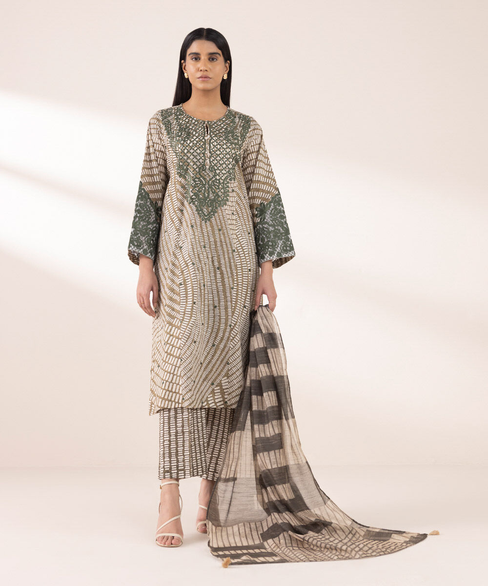 Women's RTW Lawn Multi Embroidered A-Line Shirt