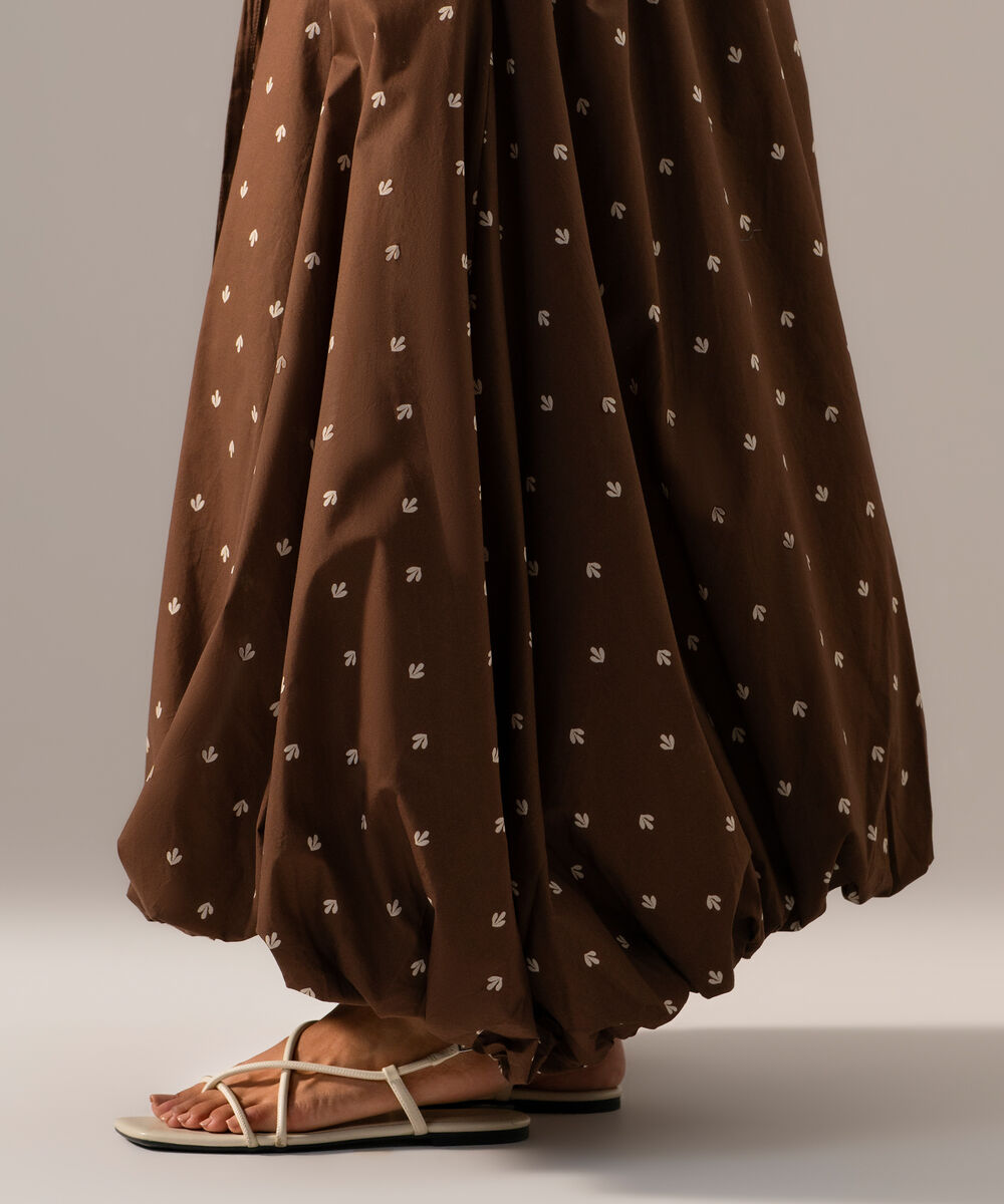 Women's RTW Poplin Printed Brown Skirt