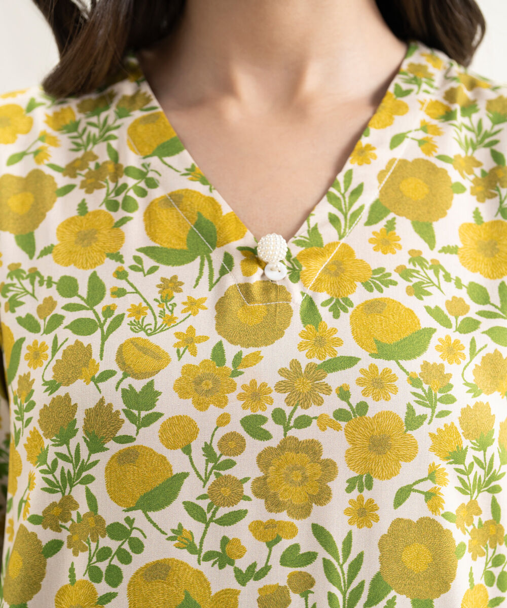 Women's RTW Arabic Lawn Printed Yellow Straight Shirt