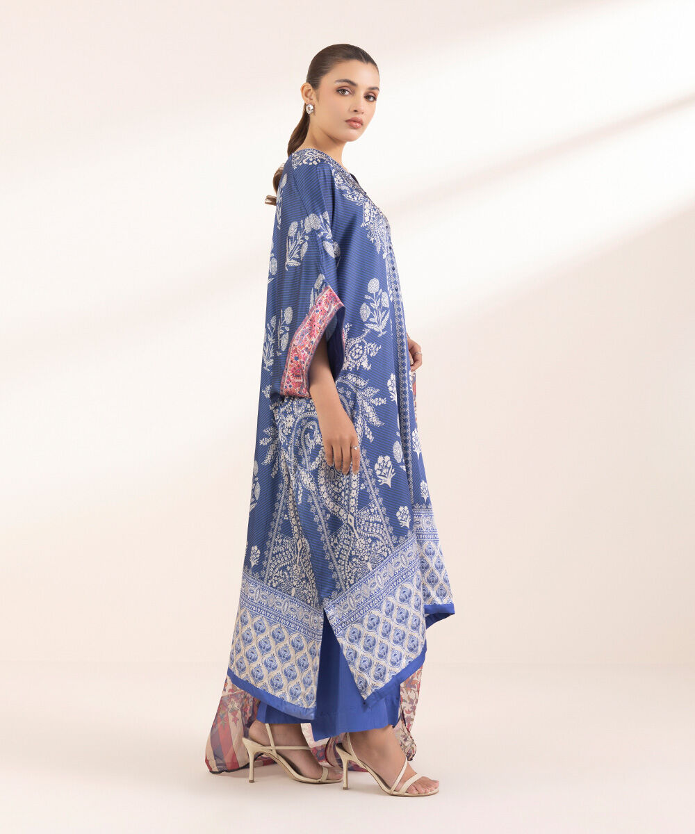 Woman - Blue 3 Piece - Embellished Silk Suit