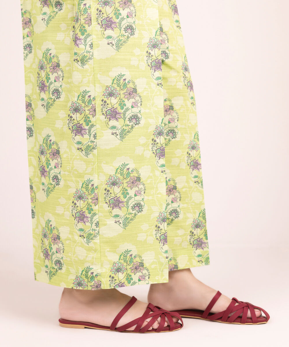 Women's RTW Khaddar Printed Lime Green Culottes