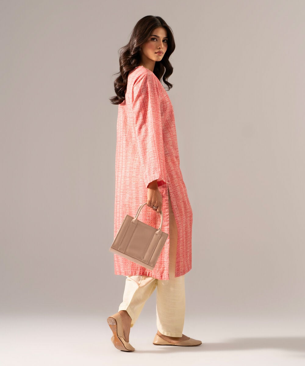 Women's RTW Khaddar Printed Pink Straight Shirt