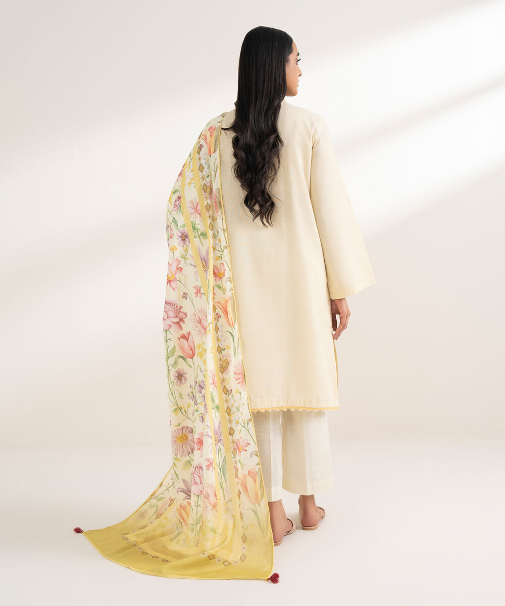 Women's RTW Khaddar Embroidered Pale Yellow 2 Piece Suit