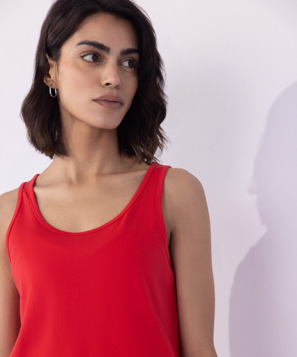 Women's Western Wear Red Sleeveless T-Shirt