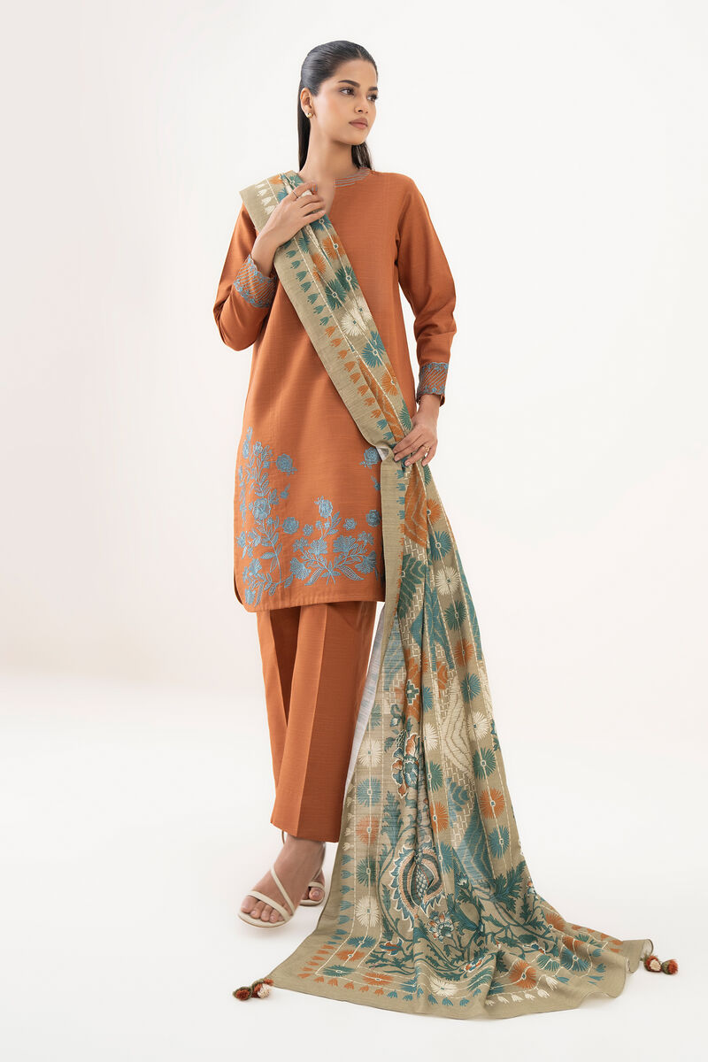 3 Piece - Embroidered Light Khaddar Suit