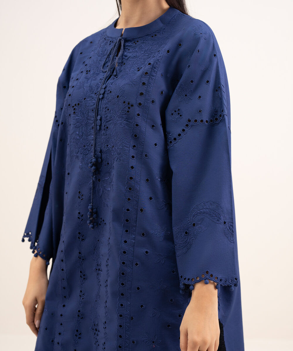 Women's Unstitched Textured Lawn Embroidered Blue 3 Piece Suit