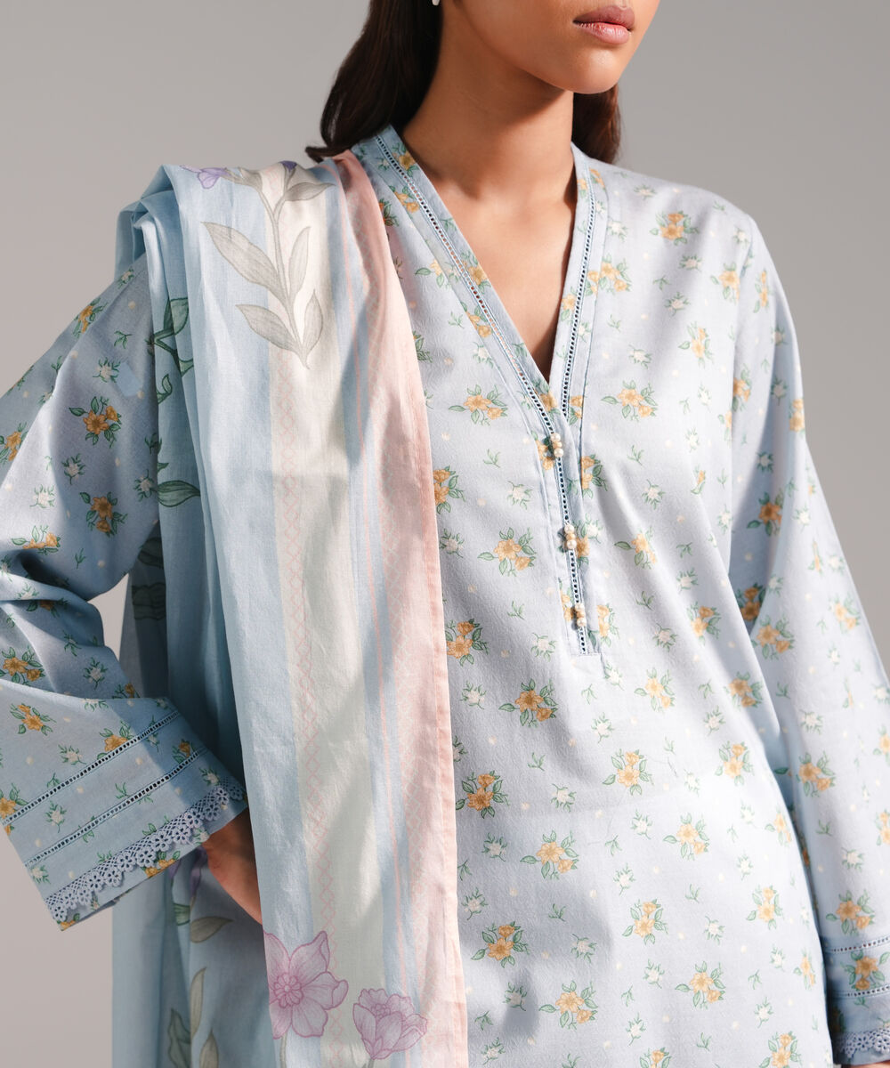 Women's RTW Dobby Printed Light Blue 2 Piece Suit