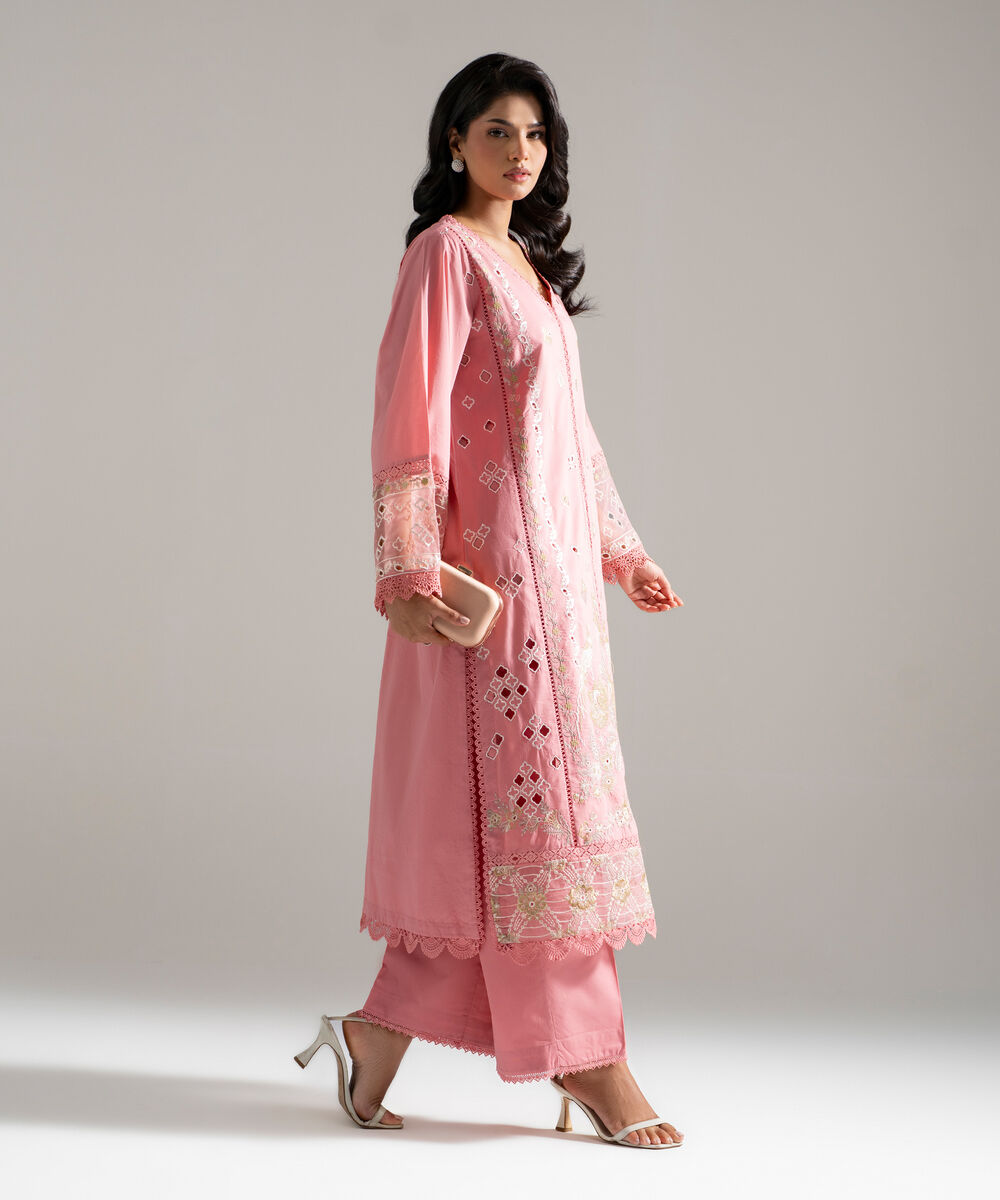 Women's RTW Lawn Embroidered Pink 2 Piece Suit