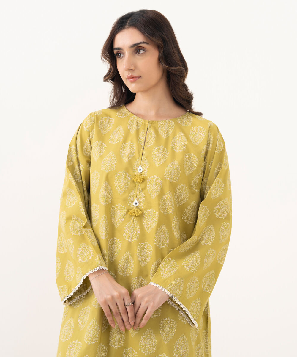 Women's RTW Cotton Viscose Printed A-Line Yellow Shirt