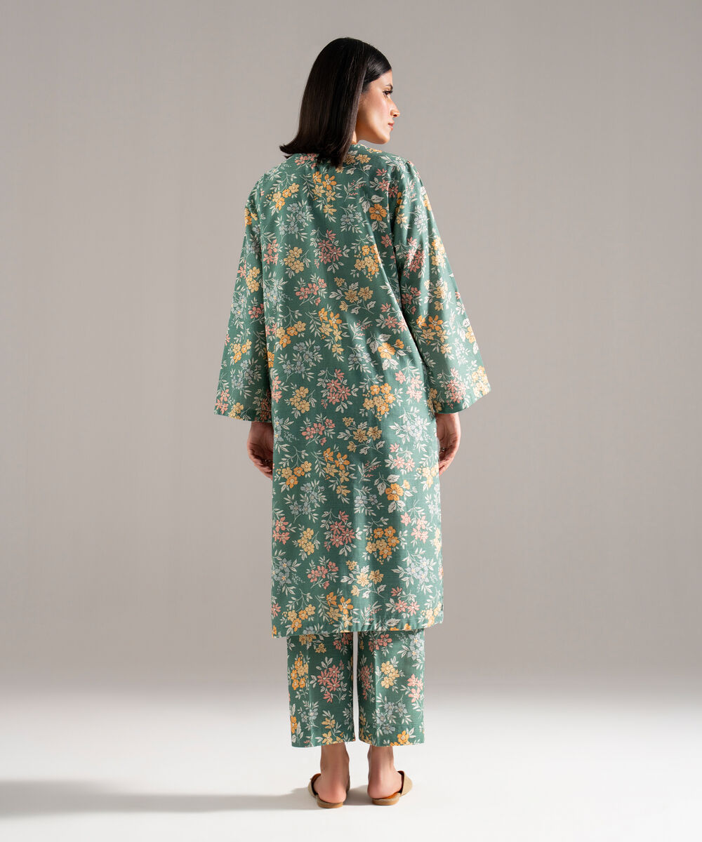 Women's RTW Khaddar Printed Green 2 Piece Suit