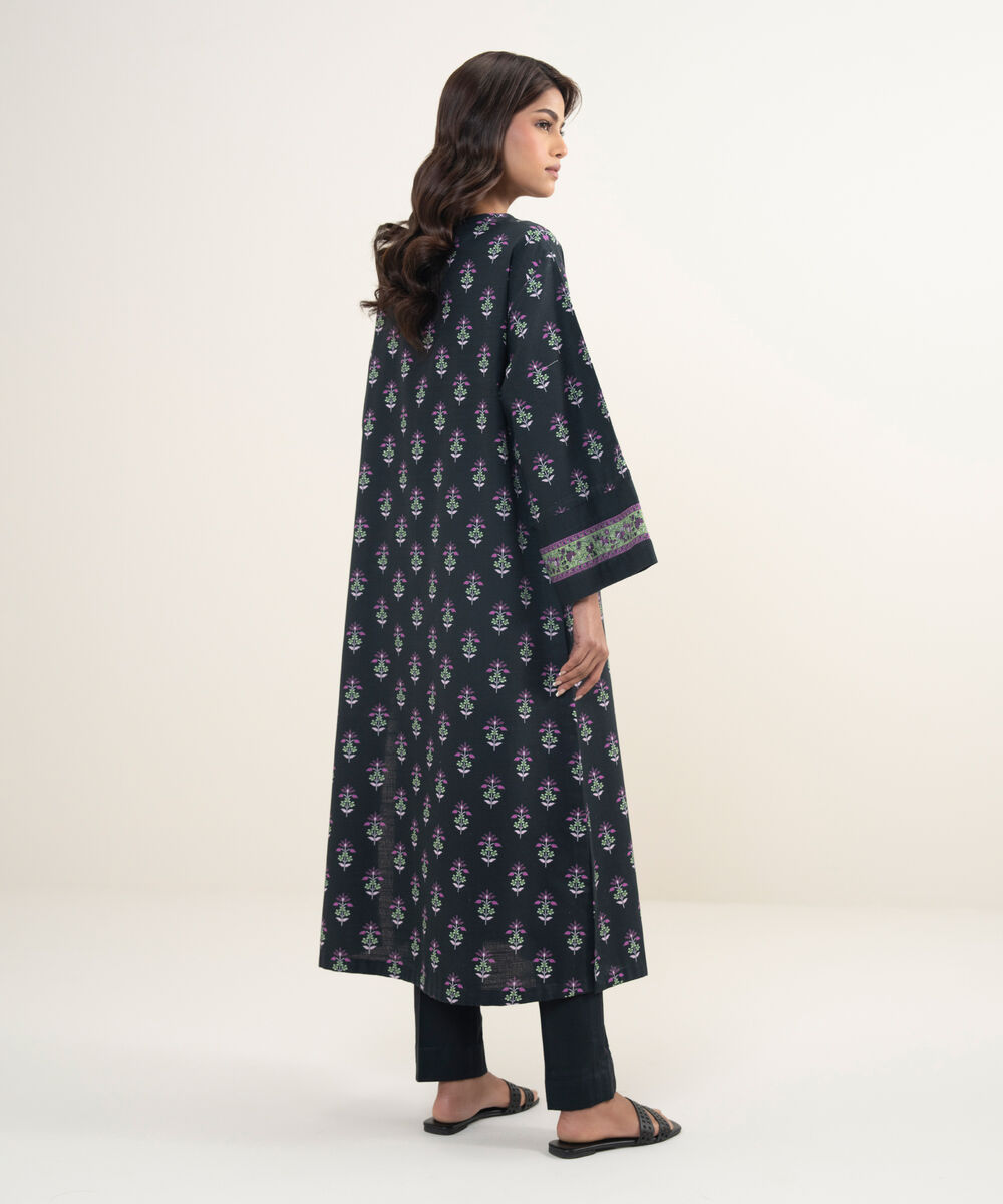 Women's Unstitched Arabic Khaddar Black  3 Piece Suit