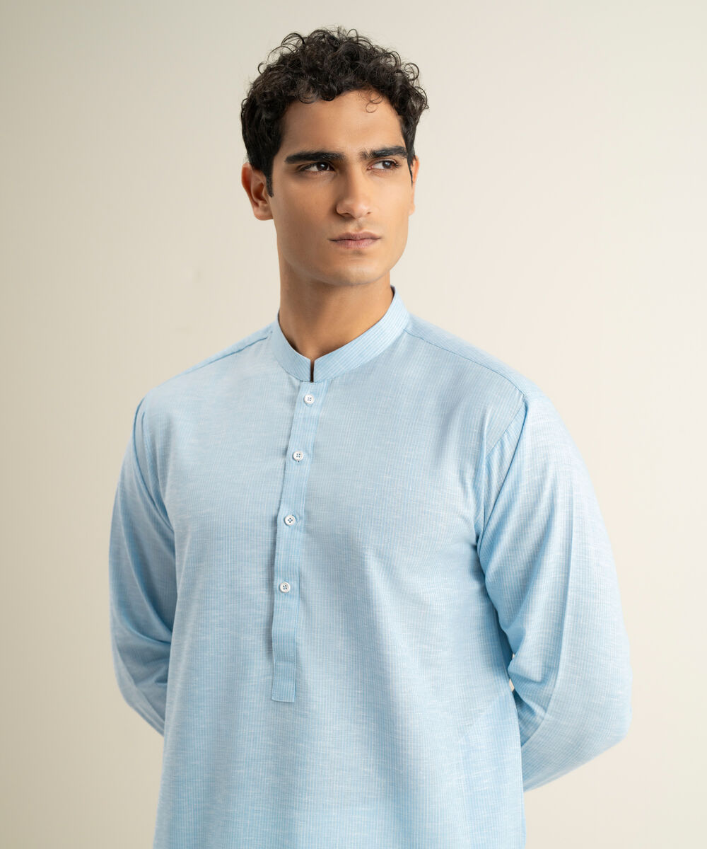 Men's light blue Yarn Dyed Cotton Kurta