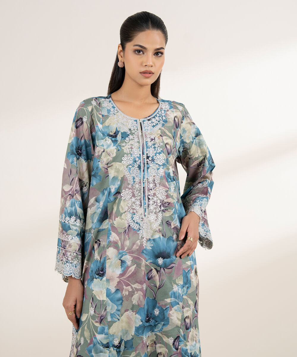 Women's RTW Lawn Multi Embroidered A-Line Shirt