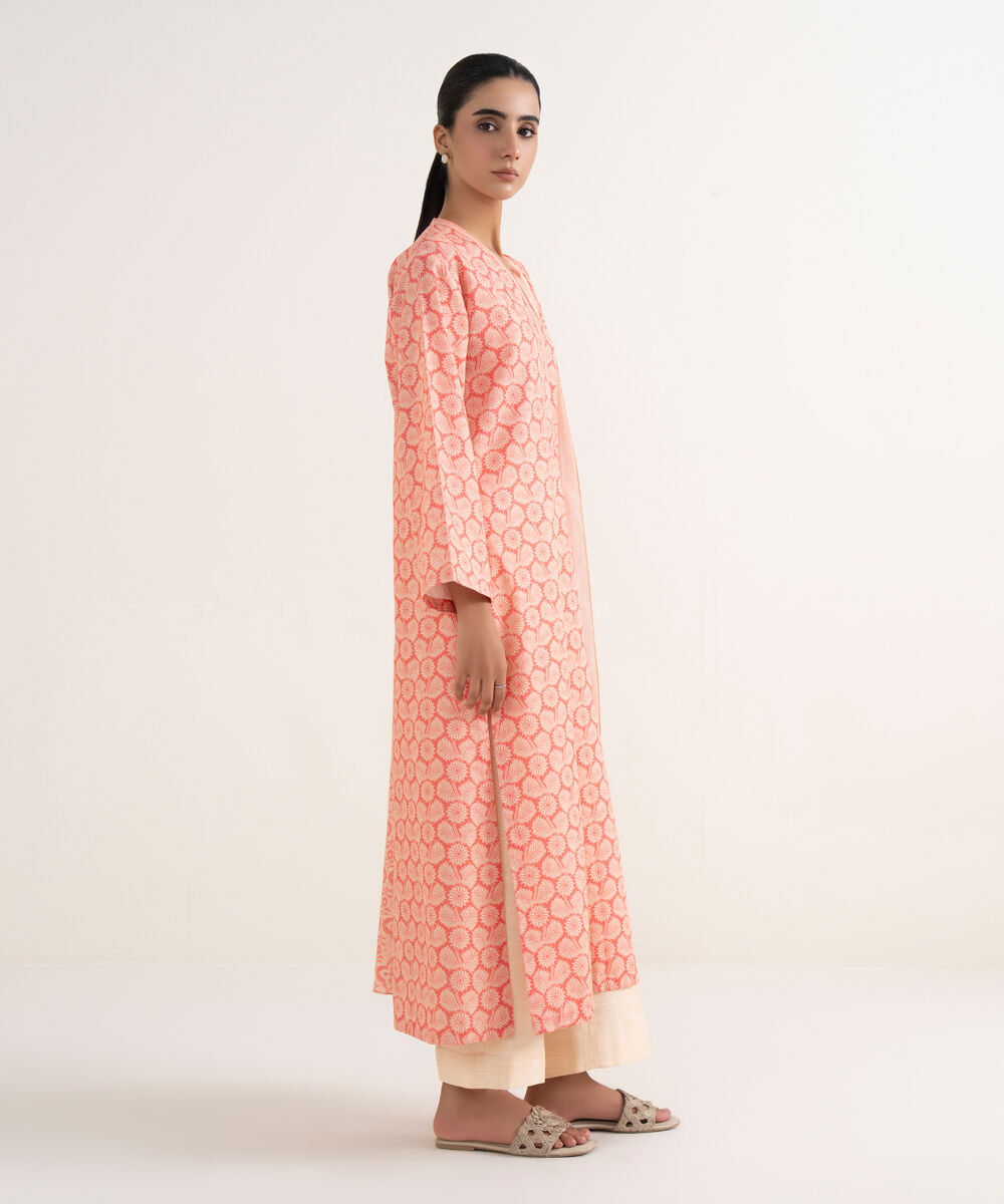 Women's Unstitched Lawn Printed Pink Two Piece Suit