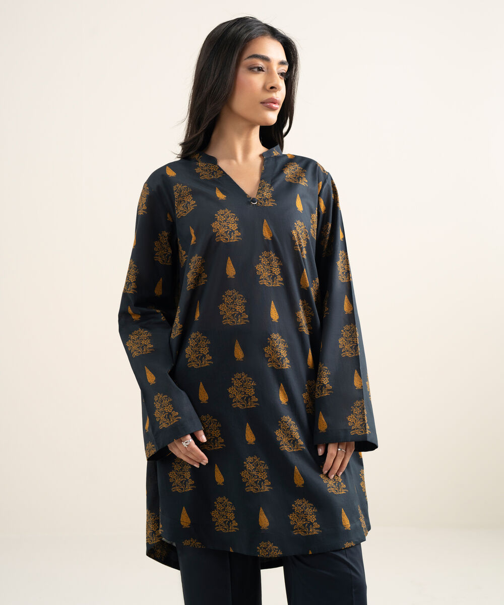 Women's RTW Lawn Printed Black Straight Shirt