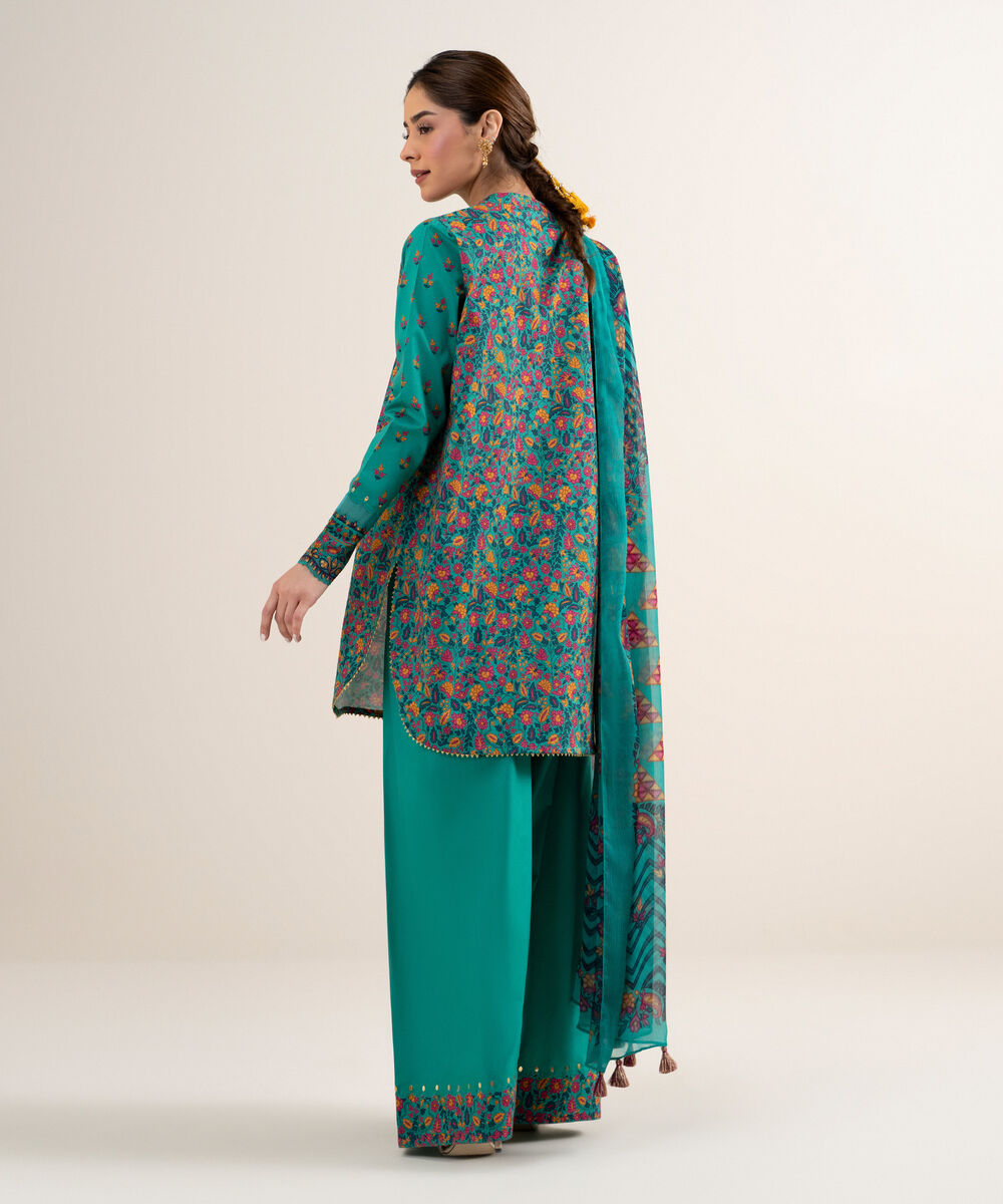Women's Unstitched Lawn Embroidered Green 3 Piece Suit