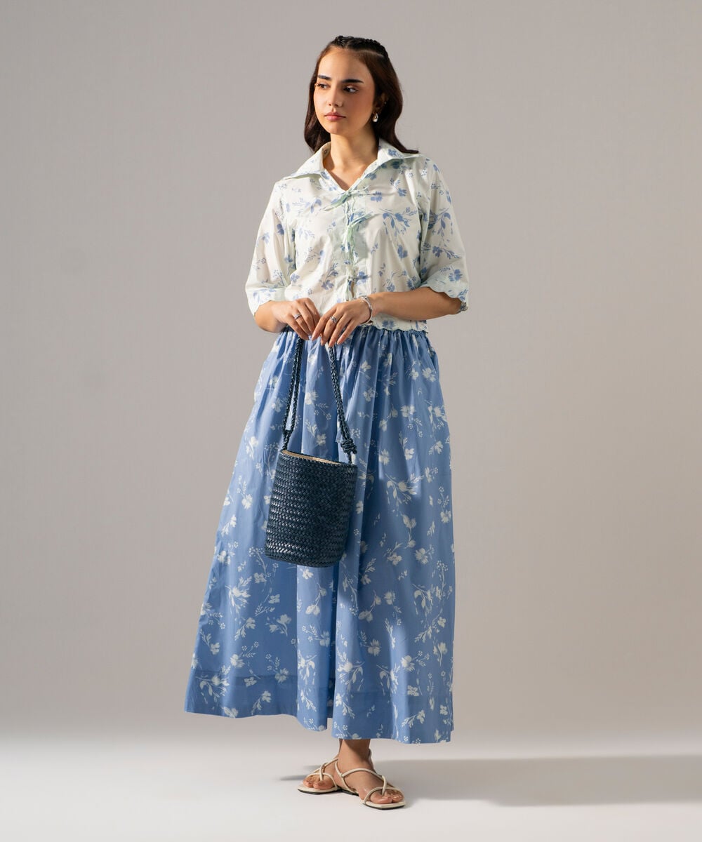 Printed Poplin Top — Sapphire view 4