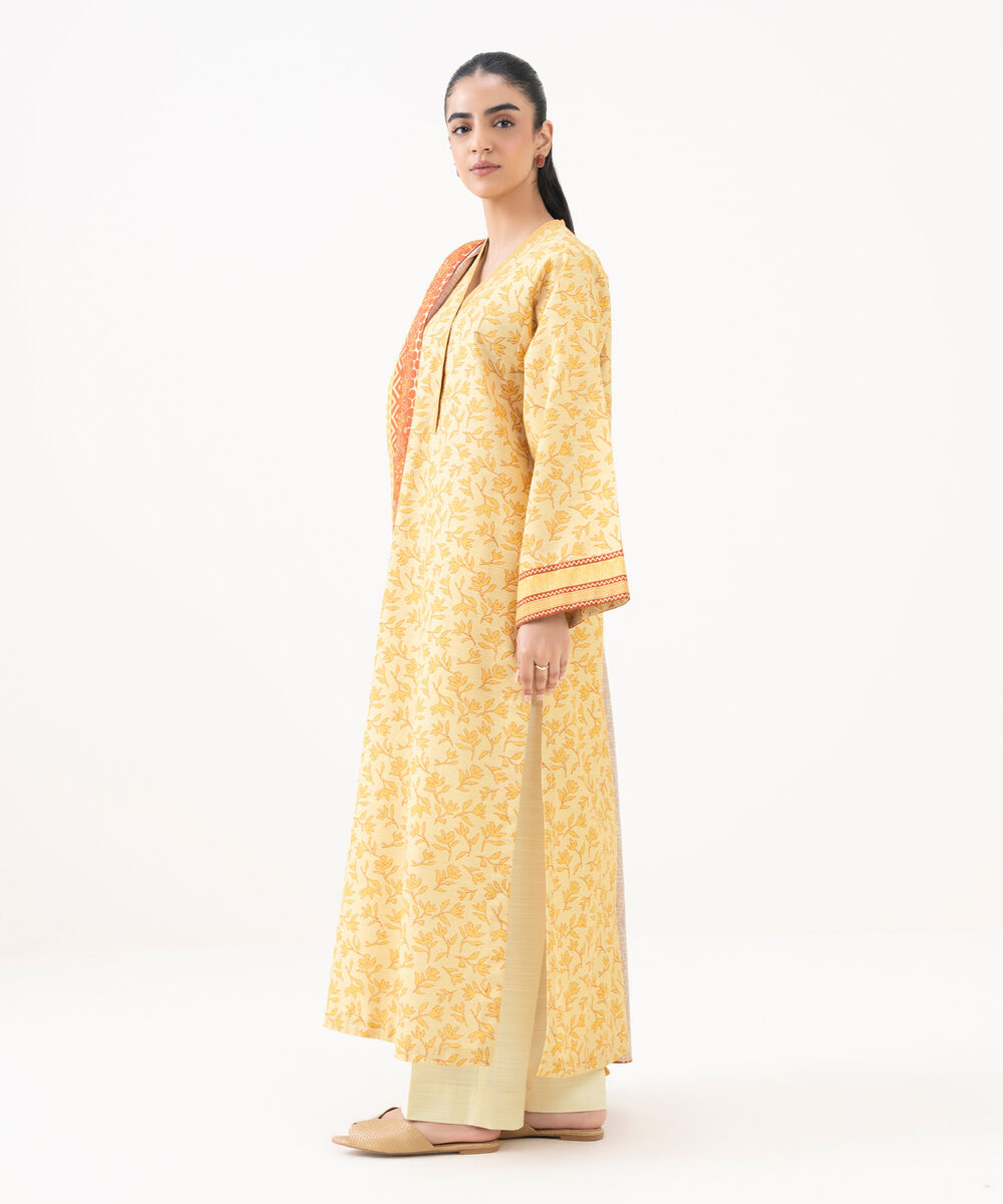 Women's Unstitched Khaddar Printed Yellow 2 Piece Suit