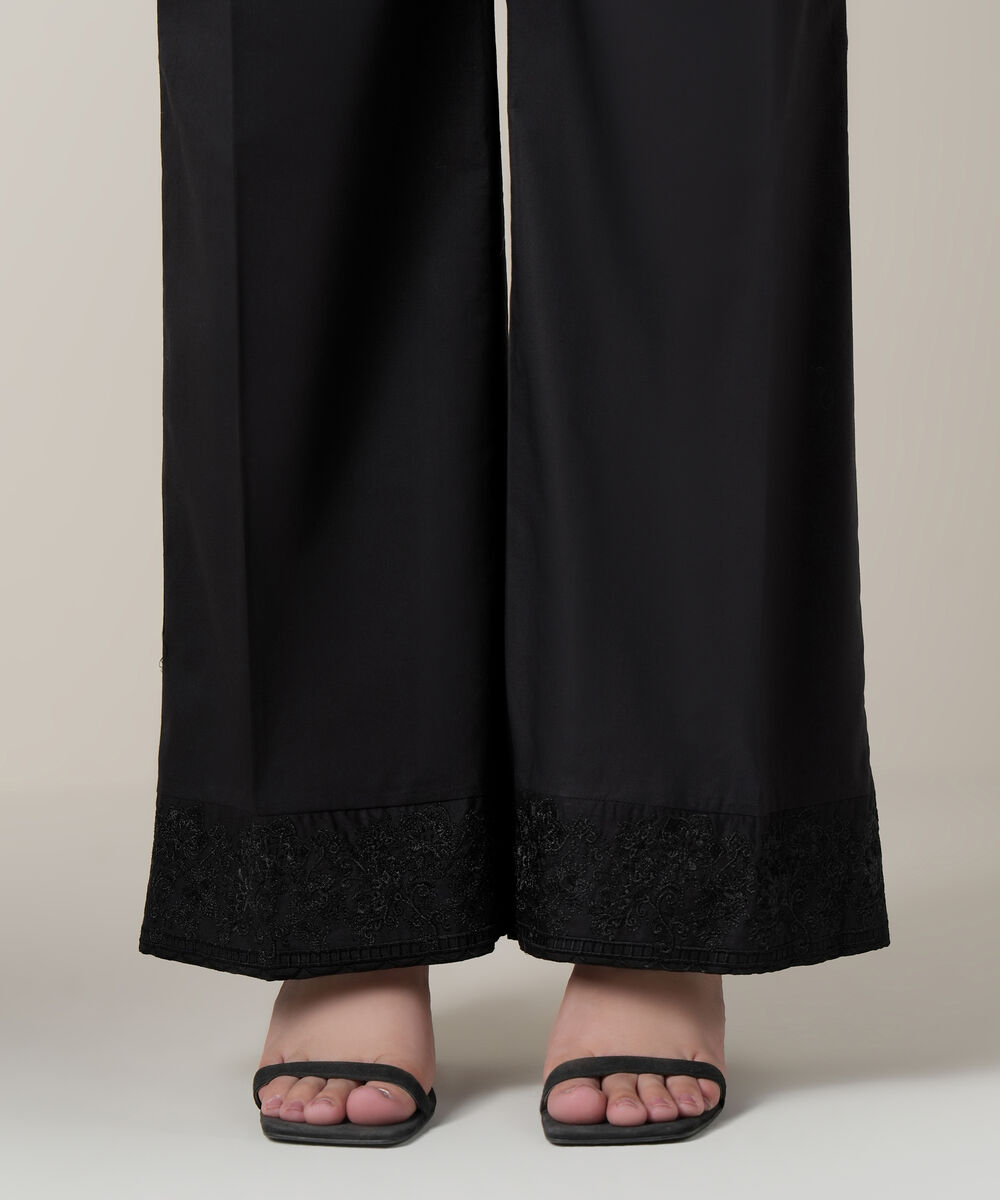 Women's RTW Cambric Black Embroidered Trousers